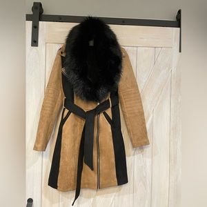 Medium Akira suede and fur black/tan coat